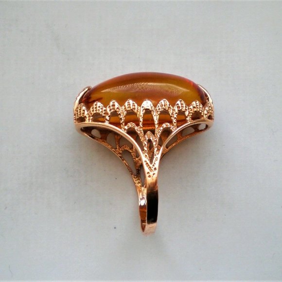 Russian USSR Original 14K 583 Rose Pink Gold Baltic Honey Amber Cocktail Ring - Picture 4 of 10